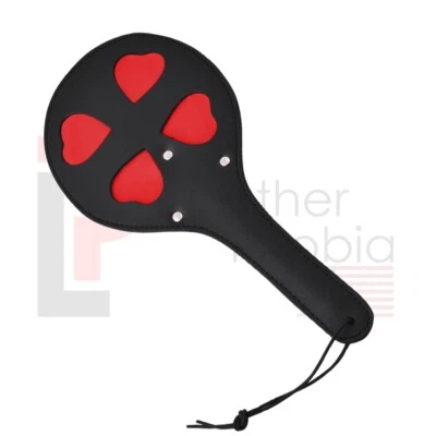 Real Cowhide Leather Slapper 4 Heart Leather Paddle, Handmade Thick Whip Crop - Image 1 of 4