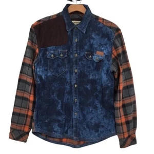 Winchester Shirt Jacket Mens Large Blue Denim Orange Plaid Acid Wash Western - Picture 1 of 9
