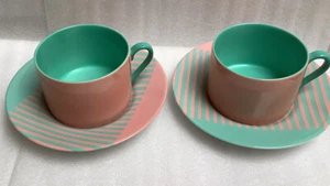2 tazas planas y platillos Fitz & Floyd Reprise coral y turquesa ¡bonitos! - Imagen 1 de 6