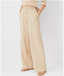 Ann Taylor Weekend Easy Linen Blend Straight Leg Pants Large L P Natural - Picture 1 of 11