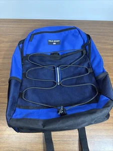 Vintage Polo Sport Ralph Lauren Backpack 90s Blue Black Zip Pockets Reflective - Picture 1 of 8