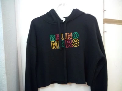 BRUNO MARS Sweatfleece Cropped Hoodie Women’s S Black Pullover Sweatshirt - Image 1 of 4