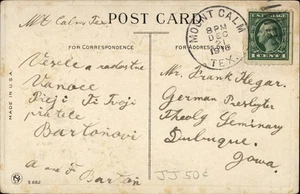 Mount Calm,TX to Dubuque Iowa 1915 Postal Cancel Hill County Texas Postcard - Picture 1 of 2