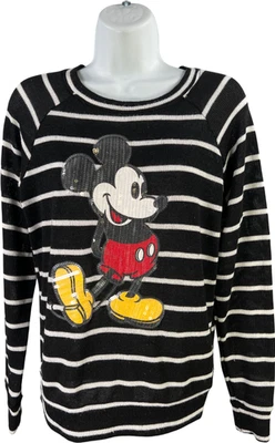 Disney Women’s Black Striped Mickey Mouse Sequin Sweater - M - Image 1 of 4