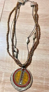 Chico's Tribal Bronze Tone Round Embellished Pendant 4 Strand Chain 22" Necklace - Picture 1 of 6
