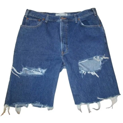 GAP 标准版型男式牛仔短裤 40 磨损破洞滑板朋克垃圾桶 — 第 1/4 张图片