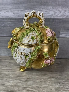 Vintage 1930s AR DE SESTO F No Gold Gilded Floral Footed Dish W/ Lid Italy - Picture 1 of 16