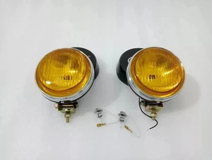 Pair Hella Round Fog Lamp Yellow Glass + Cover With H3 12V 55 Bulb Universal - Picture 1 of 3
