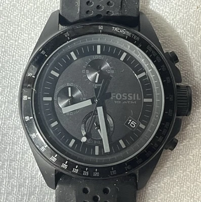 Мужские часы Fossil Black Out CH-2703 43 мм 10 атм резиновый ремешок работает с новым аккумулятором - Изображение 1 из 4