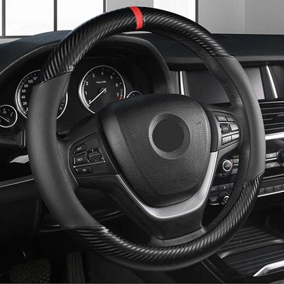 15" Car Steering Wheel Cover Carbon Leather For Honda Civic / Accord / CR-V - Image 1 of 4