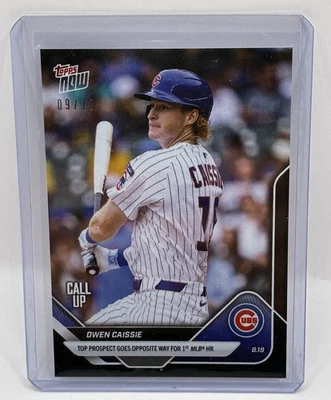 2025 Topps Now Owen Caissie Black #9/10 RC Cubs 1st MLB HR 8/19 Actual HR Card - Image 1 of 2