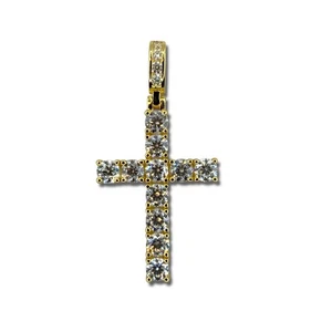 Gold Cross Pendant Necklace Charm - 14K Gold Plated 925 Sterling Silver - Picture 1 of 7