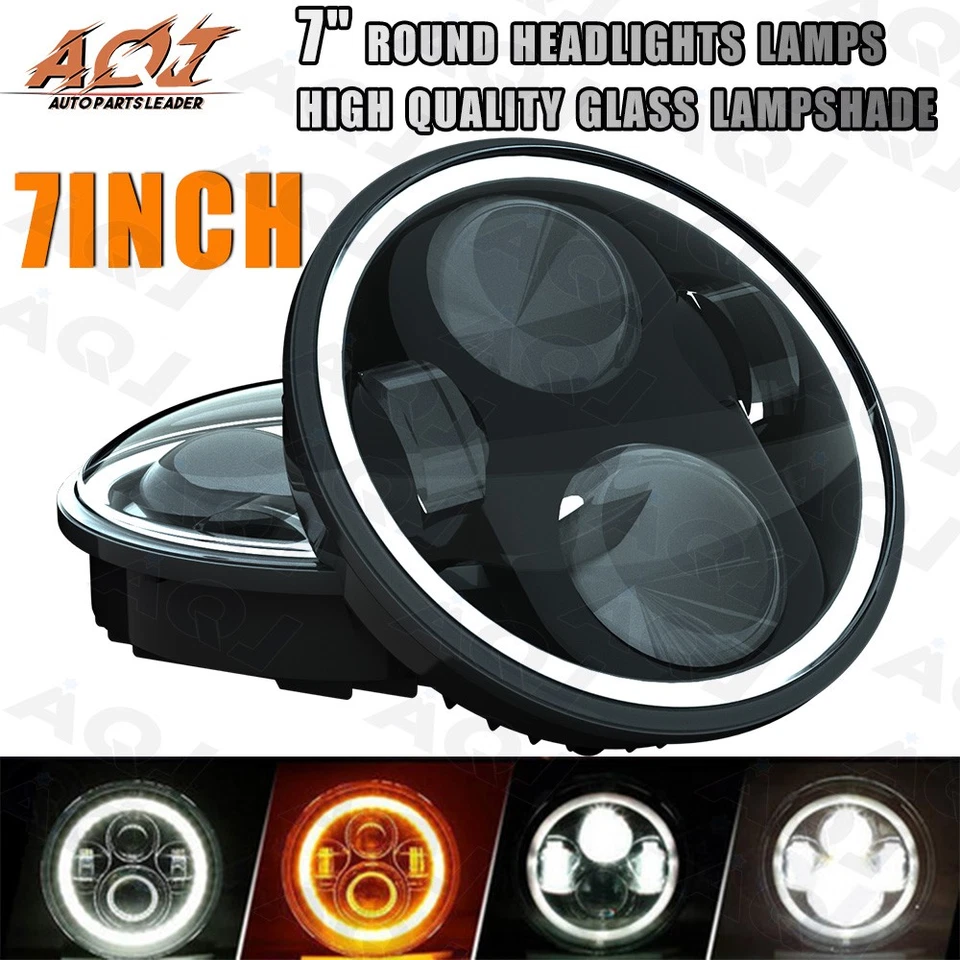 Pair 7 inch Round LED Headlights DRL High+Low Beam For Chevrolet Vega 1971-1975 — 第 1/4 张图片