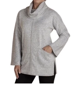 Suéter túnica cuello capucha gris Soft Surroundings mangas largas bolsillos para mujer’s L - Imagen 1 de 10