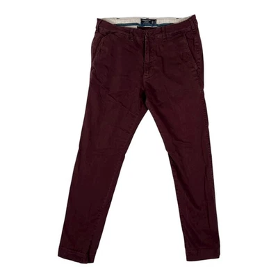 Abercrombie & Fitch Super Skinny Straight Pants Mens 32x30 Maroon Red Chino - Image 1 of 4