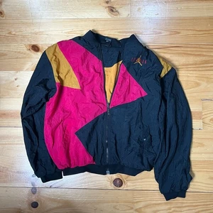 Rare 90s Vintage Air Jordan Windbreaker Jacket Black Maroon Gold | Men's L | Ret - Bild 1 von 12