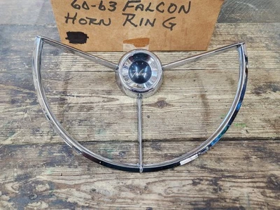 1960 - 1963 年福特猎鹰方向盘铬喇叭环 很好 原始设备制造商 C0DF-13A800 — 第 1/4 张图片