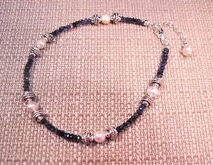 Bellissimo bracciale cavigliera argento sterling taglio a mano iolite e perle F99 - Foto 1 di 2