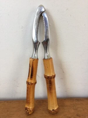 Vtg 1950s Carl Aubock Stainless Steel Bamboo Wood Handheld Nutcracker Barware - Image 1 of 4