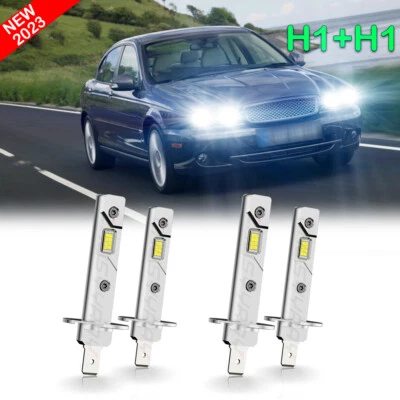 For Jaguar X-Type 2002-2008 H1+H1 LED Headlight High & Low Beam Bulbs Kit 6000K - Image 1 of 4