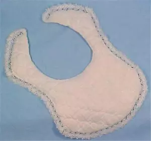 Victorian Baby Bib Quilted with Lace Trim White Cotton Adorable - Picture 1 of 2