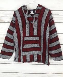 Mexikanischer Hoodie Jerga Gr. M weinrot/grau Baja Poncho Surfer Hippie gestreift Jacke - Bild 1 von 5