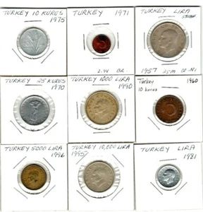 TURKEY. ASSORTED LOT OF 9 COINS. 1957-1996. SEE PICS - Picture 1 of 2