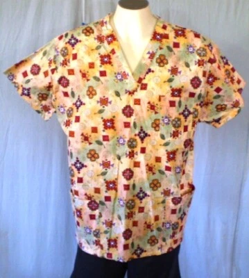 Peaches Uniforms Multicolor XL Scrub Top Geometric Fusion Cotton NWT - Image 1 of 4