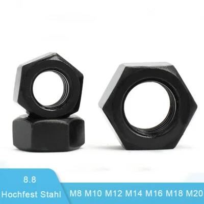 M8-M20 Sechskantmuttern Feingewinde Muttern 8.8 Hochfest Stahl Schwarz DIN 934 - Bild 1 von 4
