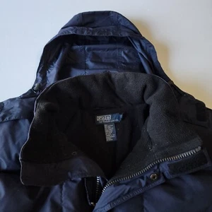 Vtg Ralph Lauren Puffer Jacket Mens Large Down Feather Hood Zip Snow Fleece Line - Picture 1 of 16