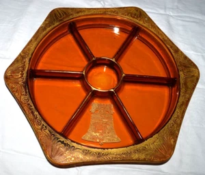Tiffin Divided Tray 6 Serving Platter Amber Depression Glass 11.5" - Picture 1 of 9