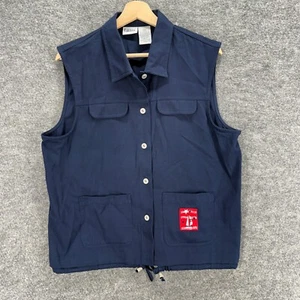 Capacity Vest Women L large Blue Button Up Collared Sleeveless Pockets Cotton - Picture 1 of 6