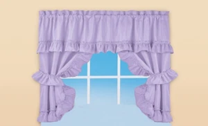 3-Pc Ruffled Tier Curtain Set w/Attached Valance & Tiebacks Lavender 57X36L NEW - Picture 1 of 4