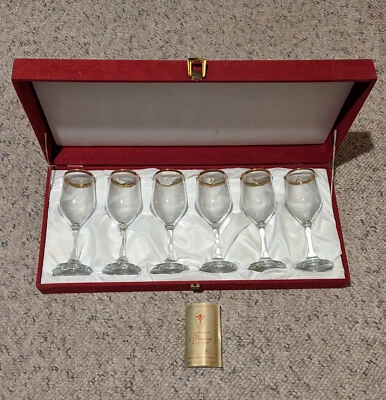 Set of 6 J PREZIOSI WINE WATER GOBLETS GOLD RIM - HANDMADE IN ITALY - New in box - Image 1 of 4