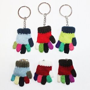 Set of 6 Glove Keyring Mini 6cm Knitted Multi-colour Glove Key Chain