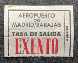 BARAJAS AIRPORT, MADRID, SPAIN EXEMPT 1968 - DEPARTURE TAX REVENUE STAMP - Picture 1 of 2