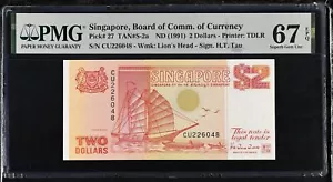 Singapore 2 Dollars ND 1991 P 27 Superb Gem UNC PMG 67 EPQ - Picture 1 of 3