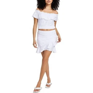 MSRP $60 Bar III Women Tie-Waist Ruffled Eyelet Mini Skirt White Size Large - Picture 1 of 2