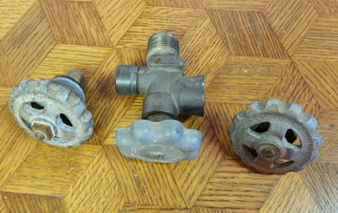 Lot of 3 VTG Faucet Spigot Valves Handles Industrial Multi-Use - 'Steampunk Art' Cover