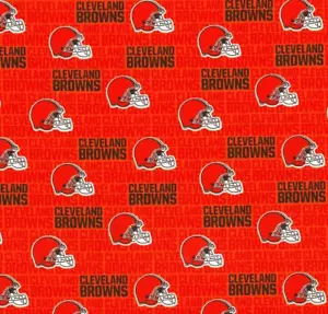 CLEVELAND BROWNS MINI PRINT FOOTBALL 100% COTTON MATERIAL BY THE 1/2 YARD NFL - Picture 1 of 2