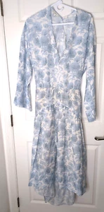 Vince Dahlia Print Dress Long Sleeve Blue White Cutout Back Size Large - Picture 1 of 9