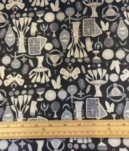 Fat Quarter Witch Grey Moths Moons And Crystals 100% Cotton Quilting Fabric - Picture 1 of 1
