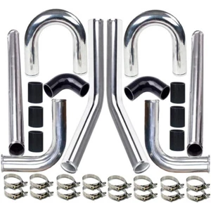 2" DIY Polished Intercooler Piping w/ U Pipe Black Silicone Coupler + Clamp Kit - Picture 1 of 13