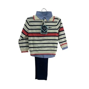 Andy & Evan Boys 2T Outfit 3 Piece Set Cream/Blue Sweater Dress Shirt Pants NWT - Picture 1 of 6