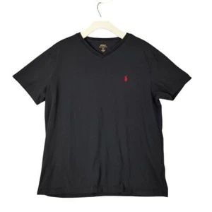 Polo Ralph Lauren Black V-Neck Classic Shirt Men SZ L Red Pony Logo Short Sleeve - Picture 1 of 7