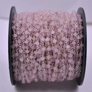 Rose Quartz Faceted Rosary Beads Treated Color Sterling Silver Chain Bulk Lot - Picture 1 of 11