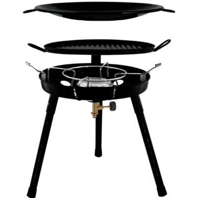 Gas Bullet ® Gasgrill für Schraubkartuschen + Grillplatte & Wok