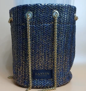 Lanvin Parfums gewebte Eimertasche Geldbörse marineblau goldfarben 9,5 Zoll Kettengriffe - Bild 1 von 24