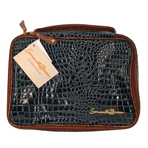 SAMANTHA BROWN Luggage - COSMETIC CASE w/3 pouches - Croco Embossed Green/Camel - Picture 1 of 14