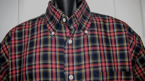 VTG Tommy Hilfiger Crest Logo Short sleeve button shirt Men red-Tartan plaid L - Picture 1 of 6